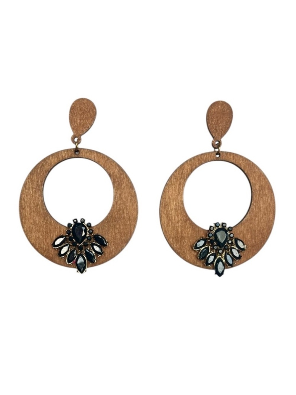 Large Wooden Hoop Statement Pierced Earrings Boho